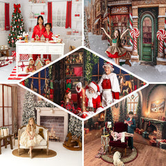 Lofaris Green Wall Tree Fireplace Christmas Room Set Backdrop
