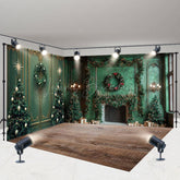 Lofaris Green Wall Tree Fireplace Christmas Room Set Backdrop