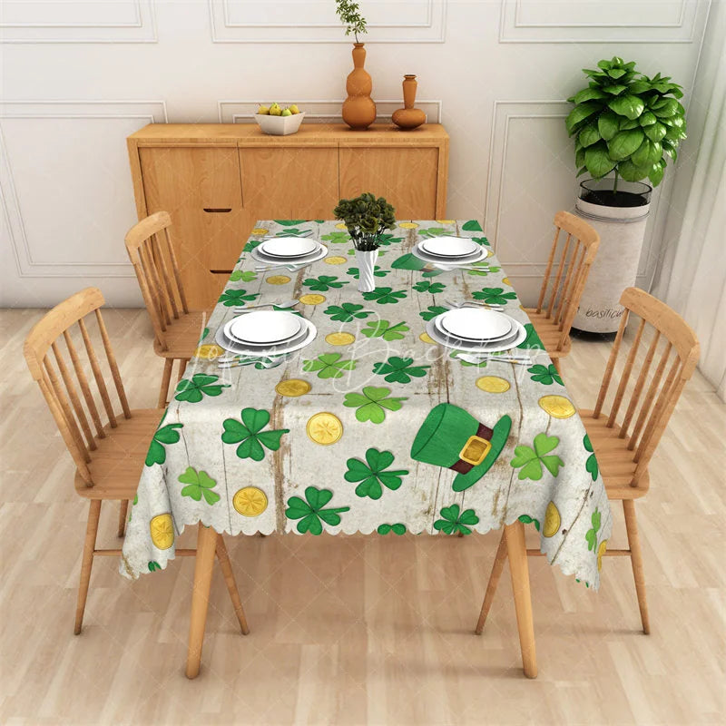 Lofaris Green Watercolor Shamrock Rectangle Tablecloth Lucky Four Leaf Clover St Patricks Day Table Cover