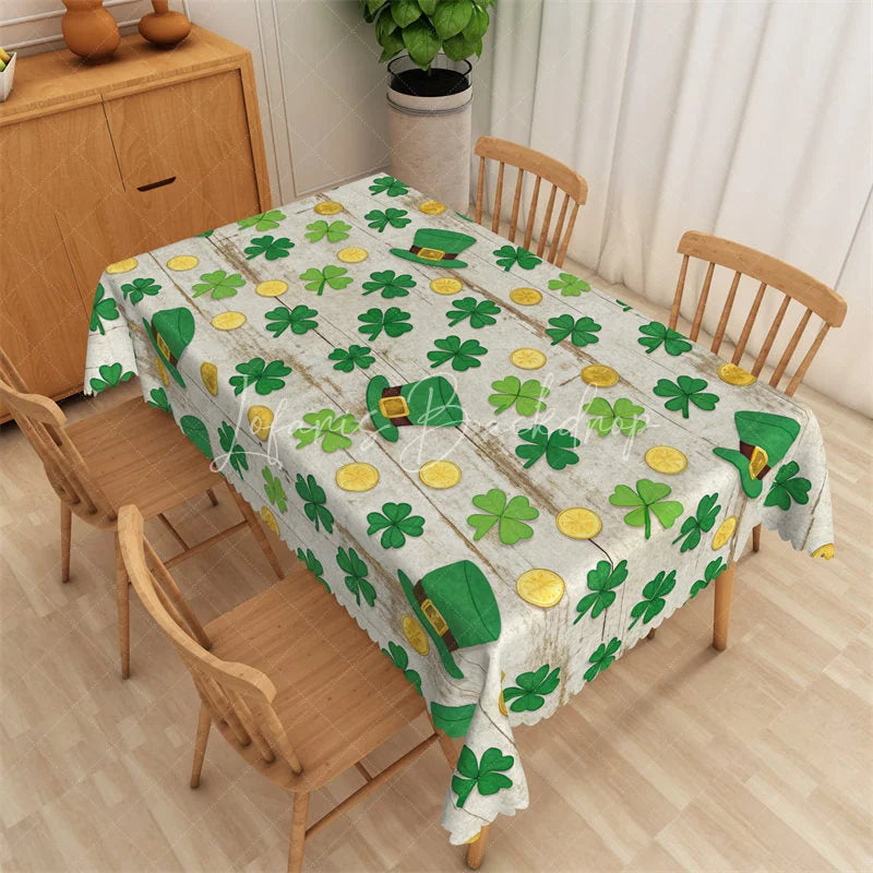 Lofaris Green Watercolor Shamrock Rectangle Tablecloth Lucky Four Leaf Clover St Patricks Day Table Cover