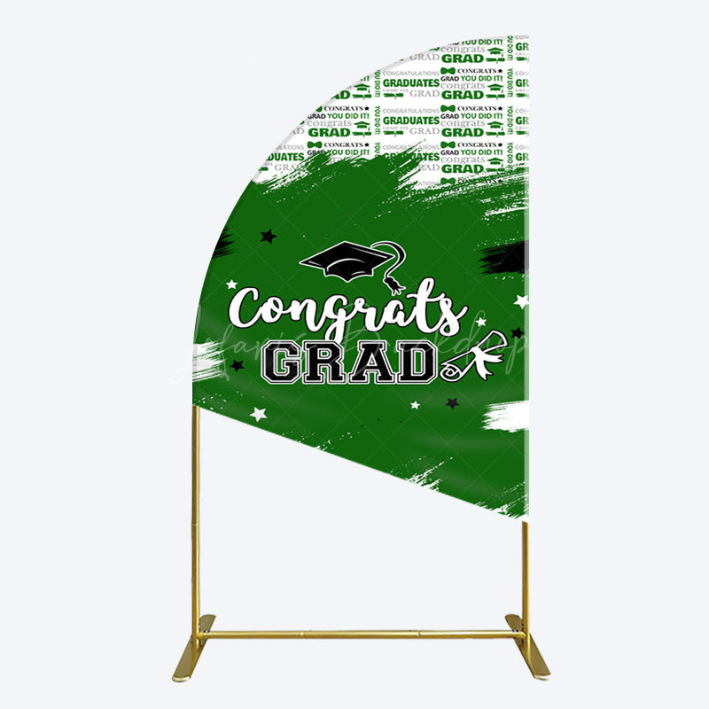 Lofaris Green White Black Congrats Graduation Half Moon Arch Backdrop