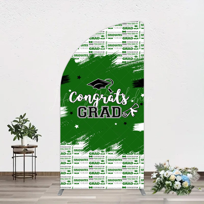 Lofaris Green White Black Congrats Graduation Half Moon Arch Backdrop