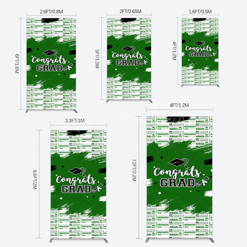 Lofaris Green White Black Congrats Graduation Rectangle Backdrop