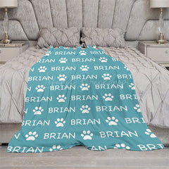 Lofaris Green White Cute Paw Print Custom Name Pet Blanket