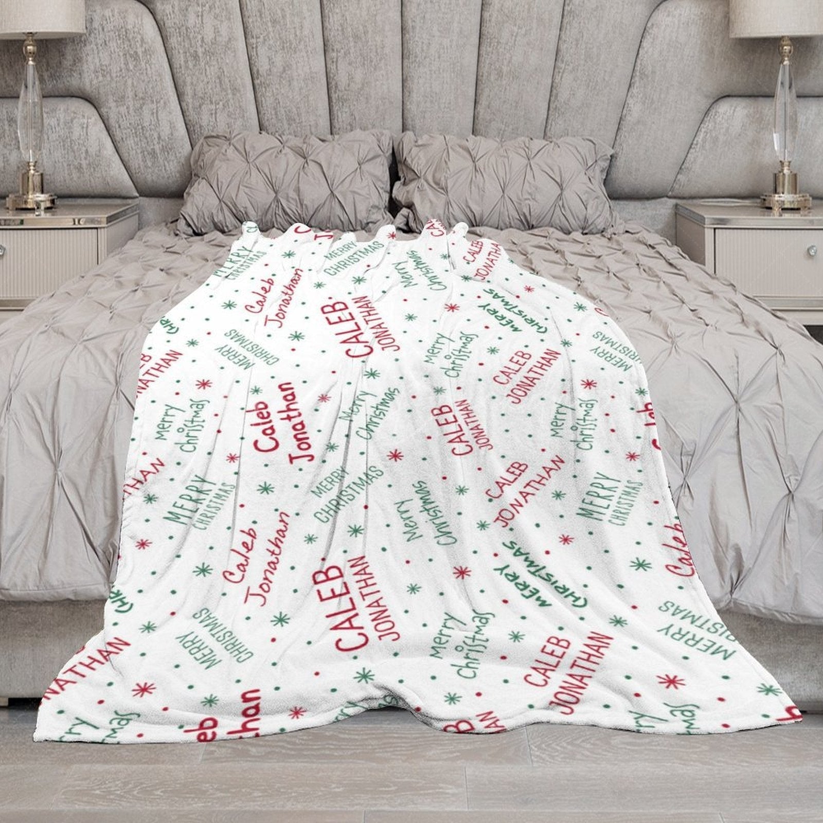 Lofaris Green White Fonts Christmas Custom Name Blanket