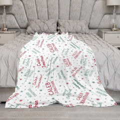 Lofaris Green White Fonts Christmas Custom Name Blanket