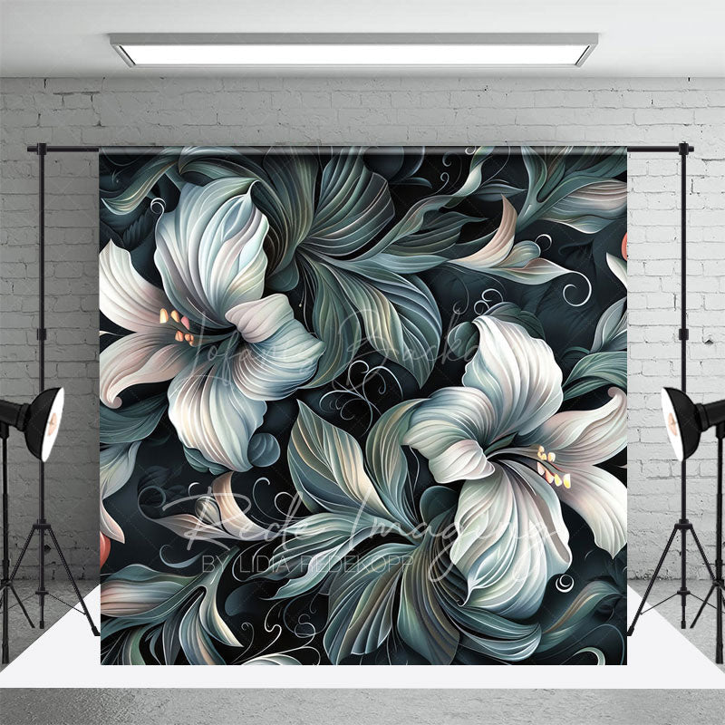 Lofaris Green White Funky Floral Fine Art Photo Backdrop
