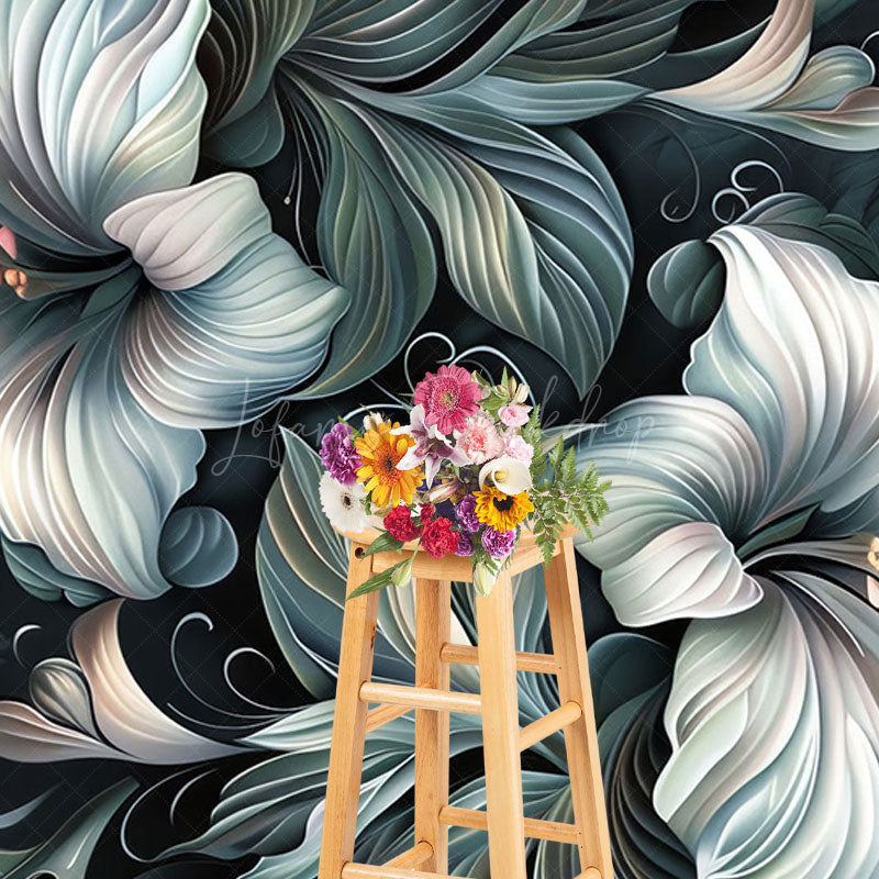 Lofaris Green White Funky Floral Fine Art Photo Backdrop