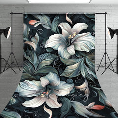 Lofaris Green White Funky Floral Fine Art Sweep Backdrop