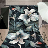 Lofaris Green White Funky Floral Fine Art Sweep Backdrop