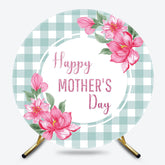 Lofaris Green White Plaid Floral Round Mothers Day Backdrop