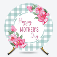 Lofaris Green White Plaid Floral Round Mothers Day Backdrop