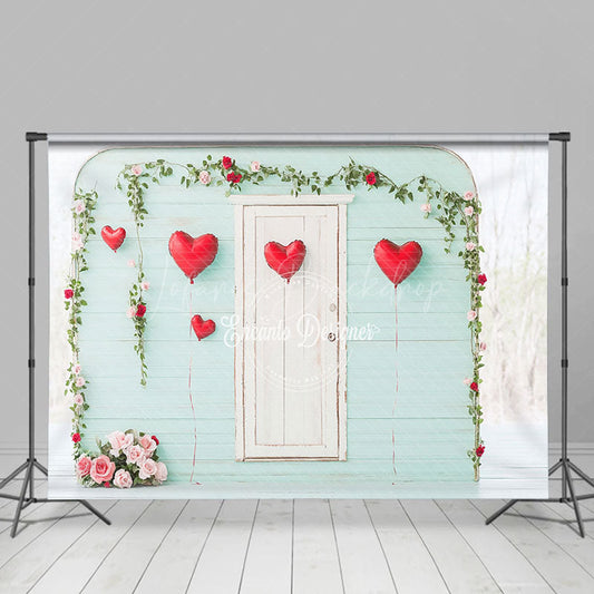 Lofaris Green White Wood Romantic Valentines Day Backdrop