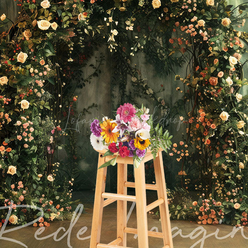 Lofaris Greenery Floral Arch Green Retro Wall Photo Backdrop