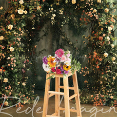 Lofaris Greenery Floral Arch Green Retro Wall Photo Backdrop