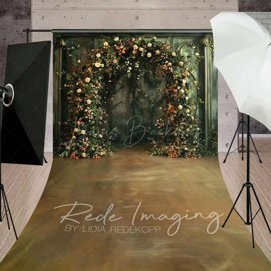 Lofaris Greenery Floral Arch Green Retro Wall Sweep Backdrop