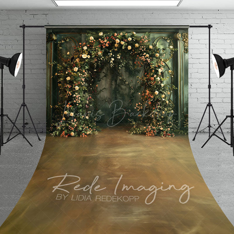 Lofaris Greenery Floral Arch Green Retro Wall Sweep Backdrop