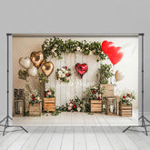 Lofaris Greenery Floral Balloons Wood Valentines Day Backdrop
