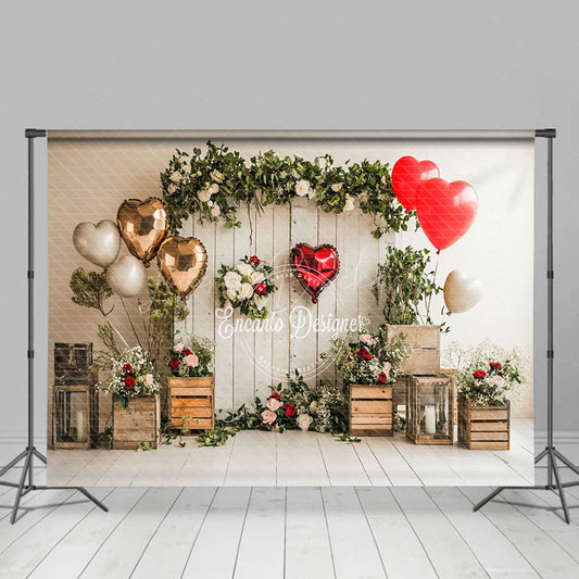Lofaris Greenery Floral Balloons Wood Valentines Day Backdrop