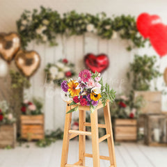 Lofaris Greenery Floral Balloons Wood Valentines Day Backdrop
