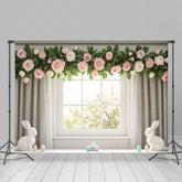 Lofaris Greenery Floral Eggs Curtain Windfow Easter Backdrop
