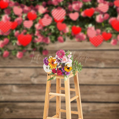 Lofaris Greenery Floral Hearts Wood Valentines Day Backdrop