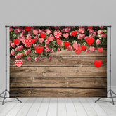 Lofaris Greenery Floral Hearts Wood Valentines Day Backdrop