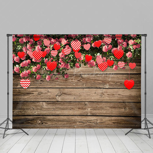 Lofaris Greenery Floral Hearts Wood Valentines Day Backdrop