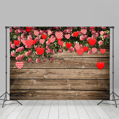 Lofaris Greenery Floral Hearts Wood Valentines Day Backdrop