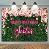 Lofaris Greenery Floral Neon Sister Happy Birthday Backdrop