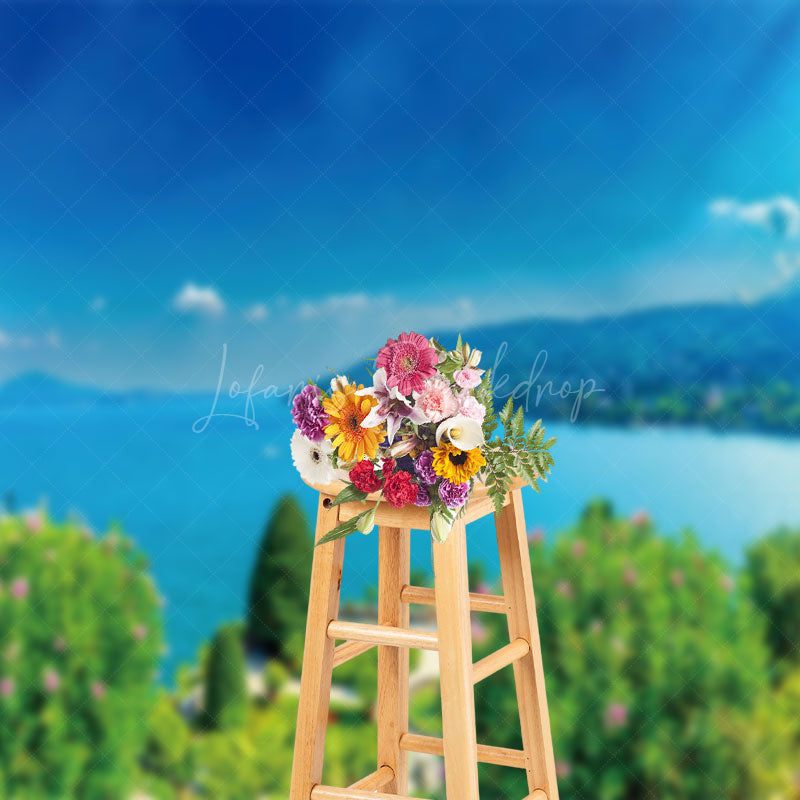 Lofaris Greenery Garden River Blue Sky Natural Scene Backdrop