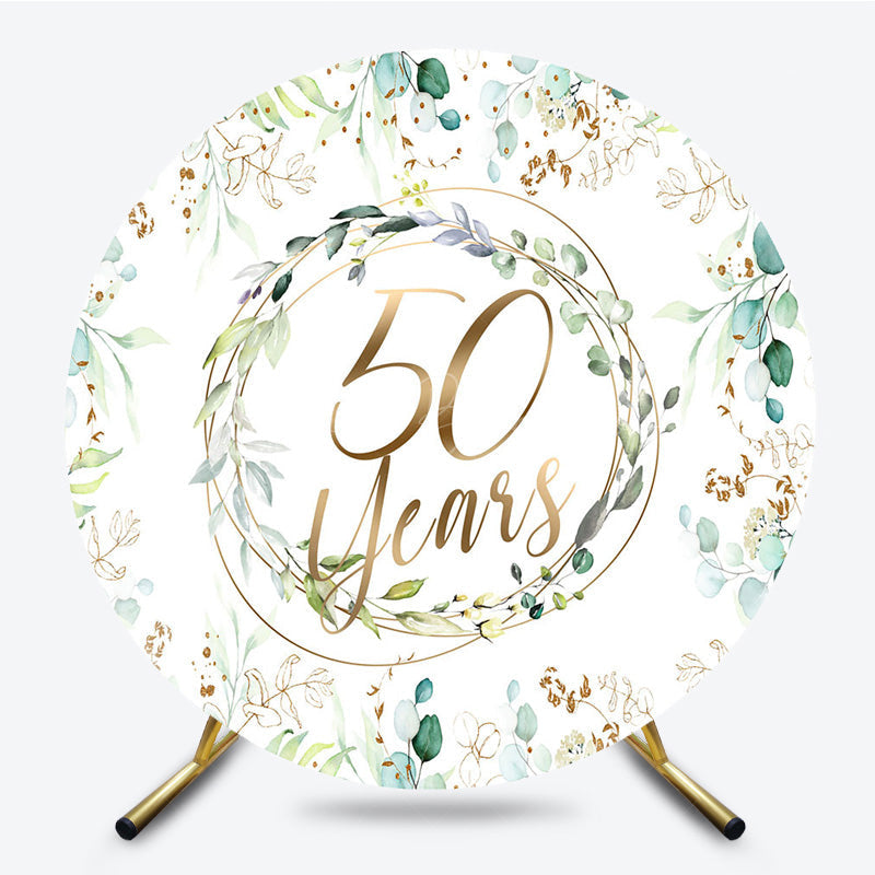 Lofaris Greenery Garland 50 Years Anniversary Round Backdrop