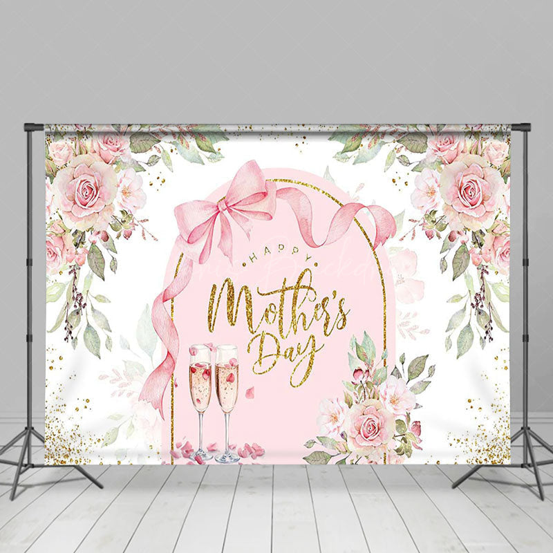 Lofaris Greenery Pink Floral Arch Happy Mothers Day Backdrop