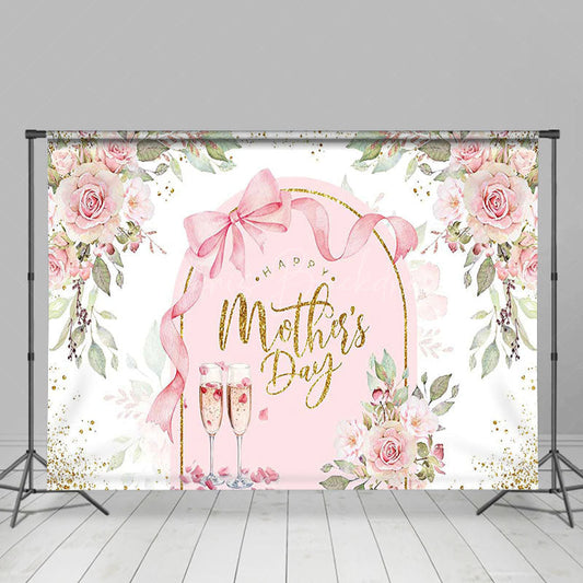 Lofaris Greenery Pink Floral Arch Happy Mothers Day Backdrop