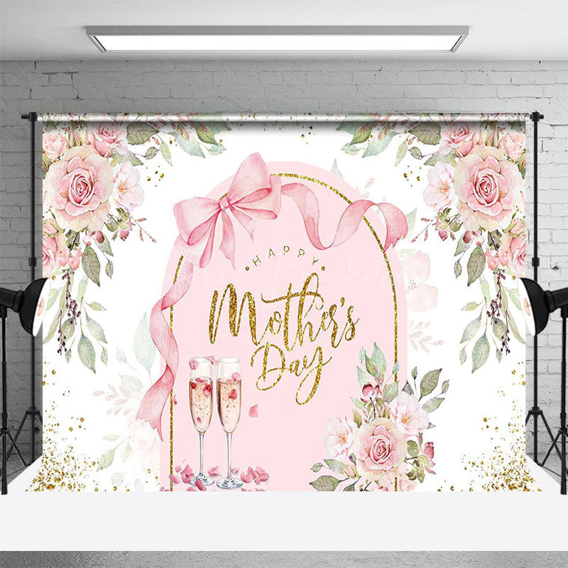 Lofaris Greenery Pink Floral Arch Happy Mothers Day Backdrop