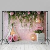 Lofaris Greenery Pink Wall Tent Floral Wedding Photo Backdrop