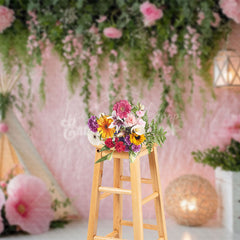 Lofaris Greenery Pink Wall Tent Floral Wedding Photo Backdrop