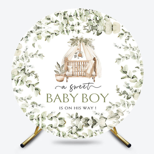 Lofaris Greenery Sweet Baby Boy Is On His Way Round Backdrop