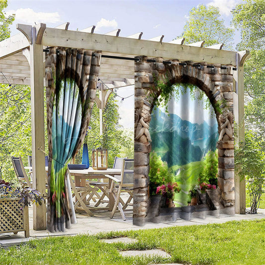 Lofaris Greeny Hills View Waterproof Printed Outdoor Curtains