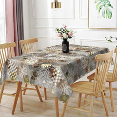 Lofaris Grey Abstract Boho Botanical Rectangle Tablecloth Neutral Patchwork Leaf Pattern Modern Dining Table Cover Home Decoration