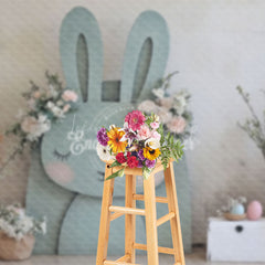 Lofaris Grey Abstract Wall Bunny Eggs Floral Easter Backdrop