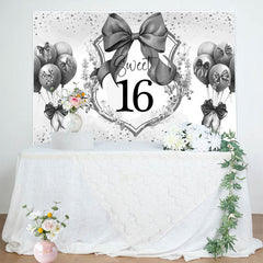 Lofaris Grey Balloons Bow Floral Sweet 16 Birthday Backdrop