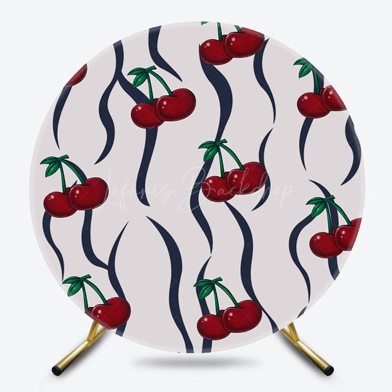 Lofaris Grey Black Lines Red Cherry Round Birthday Backdrop