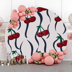 Lofaris Grey Black Lines Red Cherry Round Birthday Backdrop