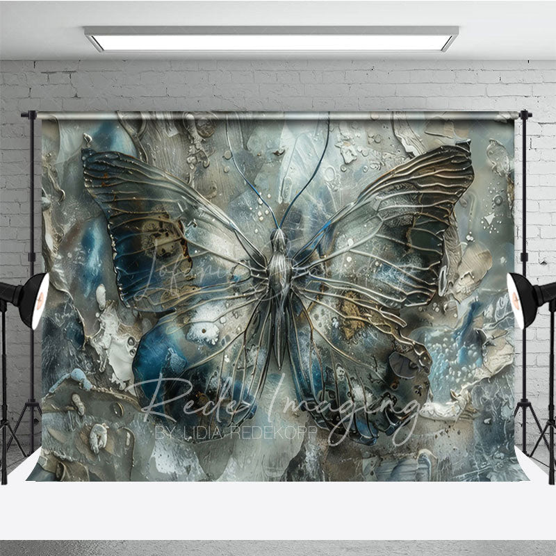 Lofaris Grey Blue Artistic Abstract Butterfly Photo Backdrop