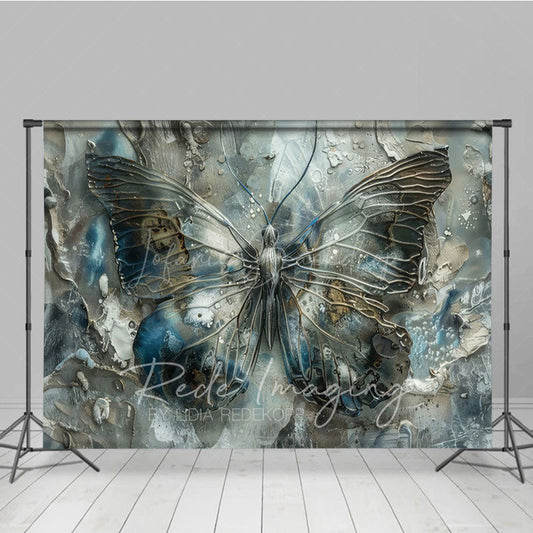 Lofaris Grey Blue Artistic Abstract Butterfly Photo Backdrop