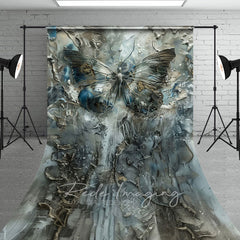 Lofaris Grey Blue Artistic Abstract Butterfly Sweep Backdrop