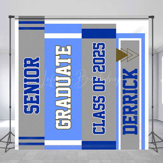 Lofaris Grey Blue Book Spine Custom Name Graduation Backdrop