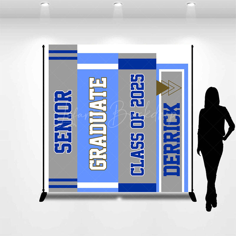 Lofaris Grey Blue Book Spine Custom Name Graduation Backdrop