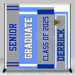 Lofaris Grey Blue Book Spine Custom Name Graduation Backdrop